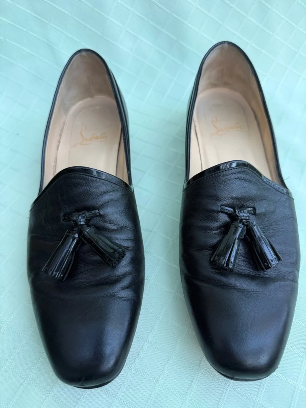 Christian Louboutin Black Leather Tassel Loafers in Original Dust Bag
